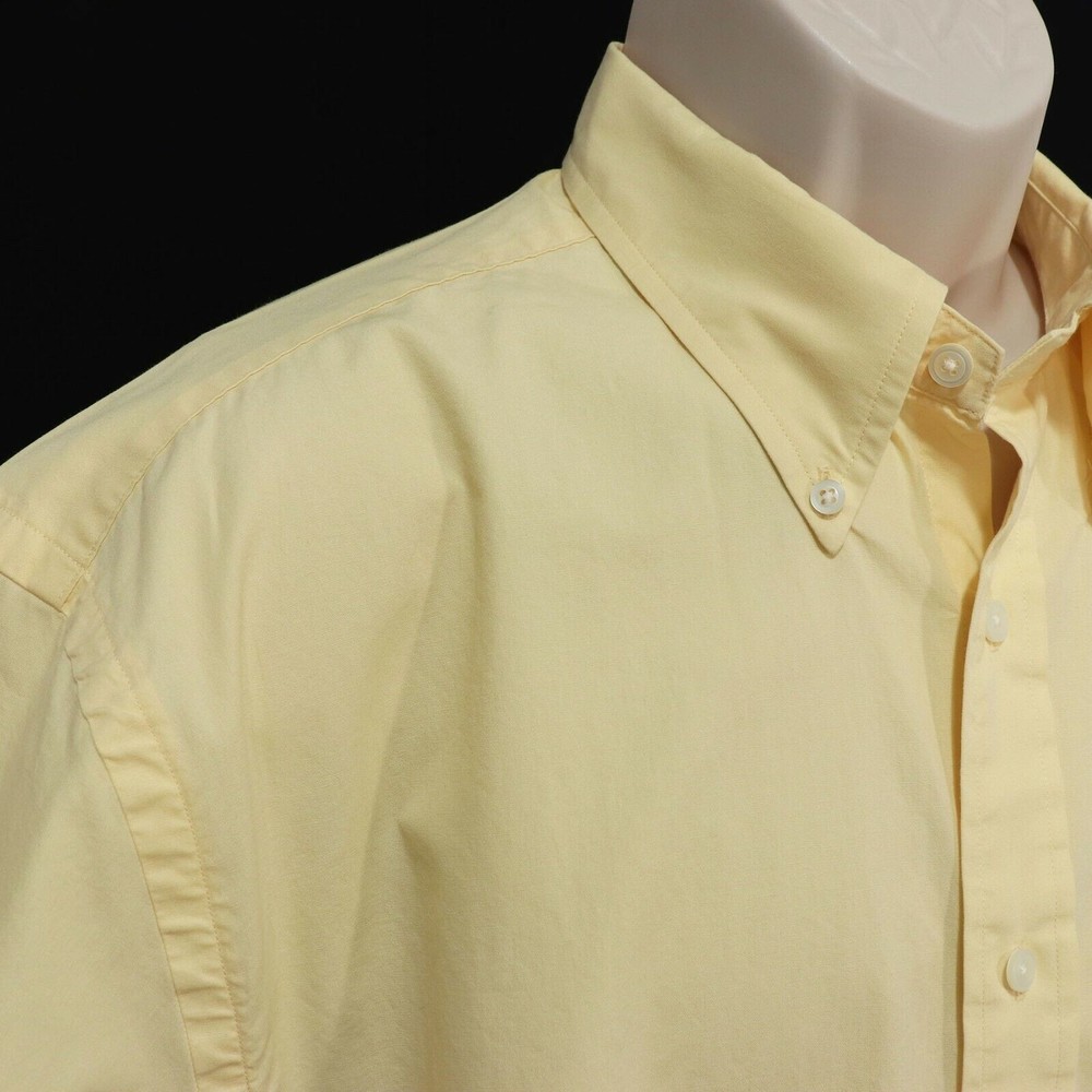 Nautica Mens Button Front Shirt L Large Pastel Yellow 100% Cotton Short Sleeve - Picture 5 of 10
